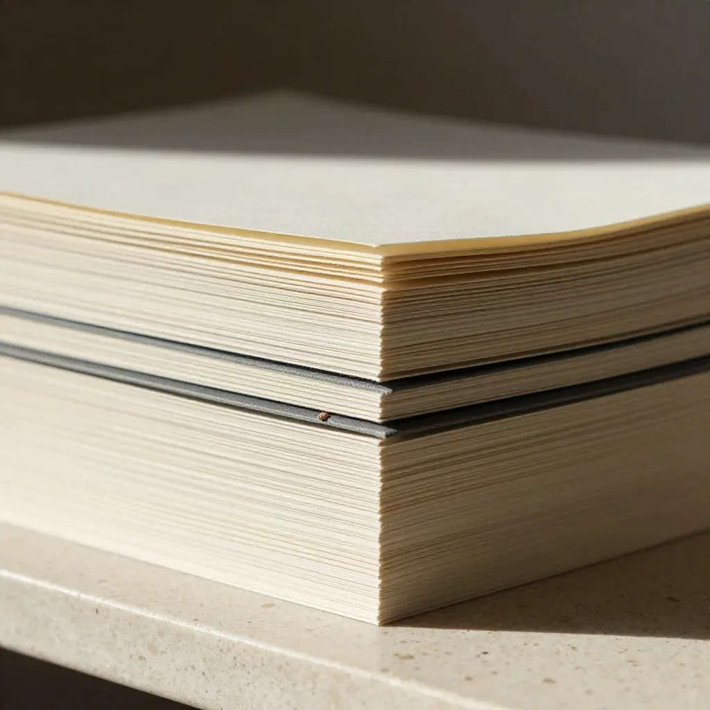 Primer plano de un plan de contenidos SEO en tarjetas texturizadas sobre piedra clara.